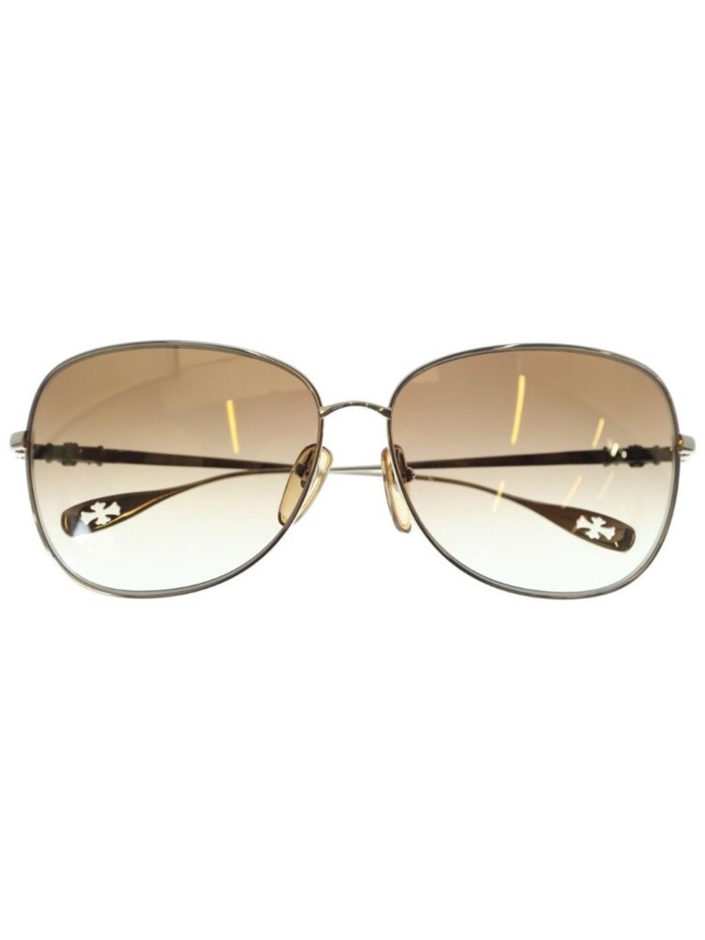 Chrome Hearts 3 Cross Teardrop Color Sunglasses Eyewear Gold Brown
